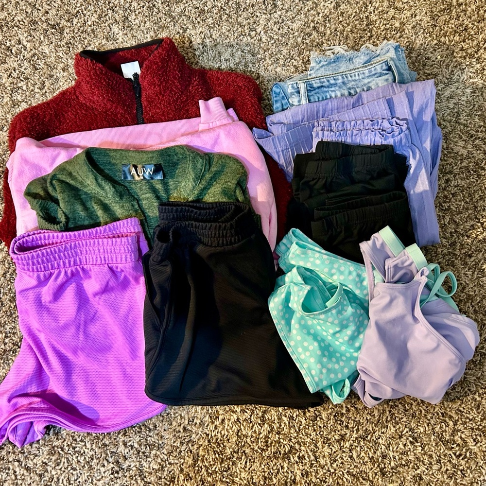 Mixed Clothing Bundle with Red, Pink, and Green Items